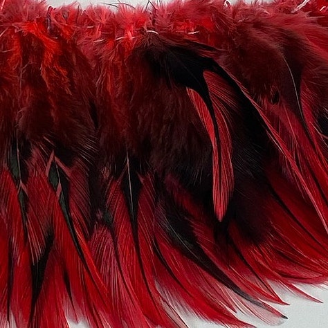 Badger Rooster Saddle Feathers Strung - 2’’ strip of 4-6’’ Rooster Feathers - Hot Orange - Feathers