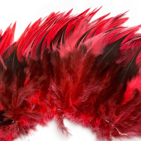 Badger Rooster Saddle Feathers Strung - 2’’ strip of 4-6’’ Rooster Feathers - Hot Orange - Feathers