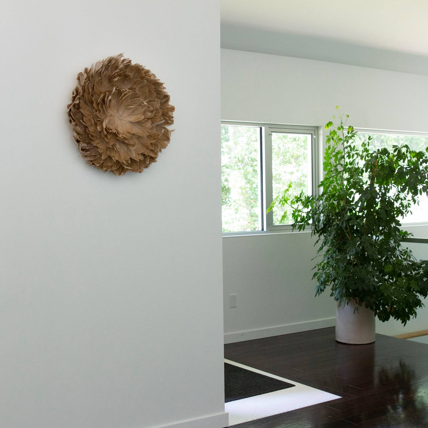 Juju Hat Nagoire Feather Wall Art 16 inch Wood Base   24-26 inch DIA --Beige