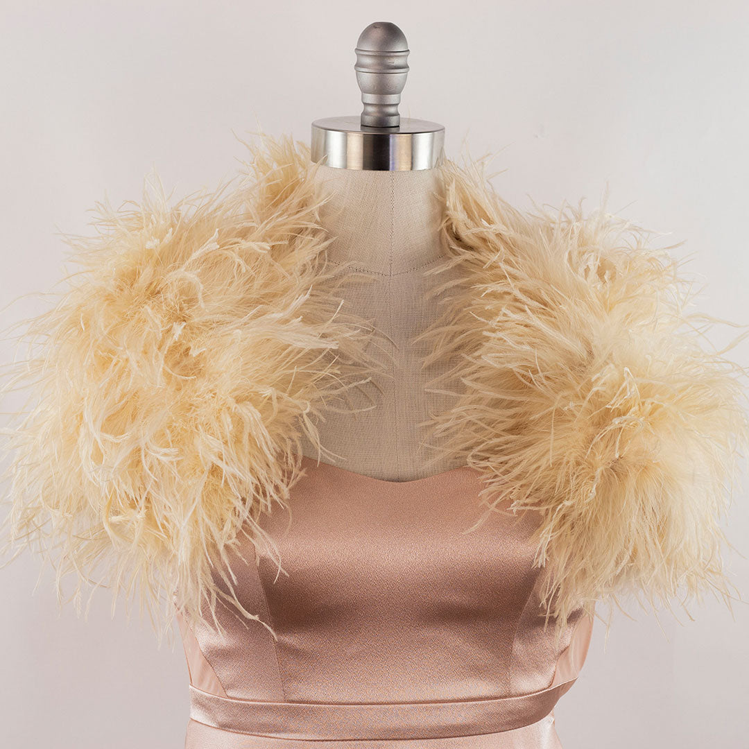 Beige Large Ostrich Feather Shrug