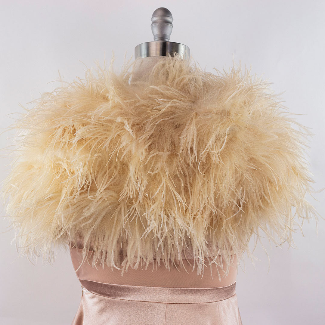 Beige Large Ostrich Feather Shrug