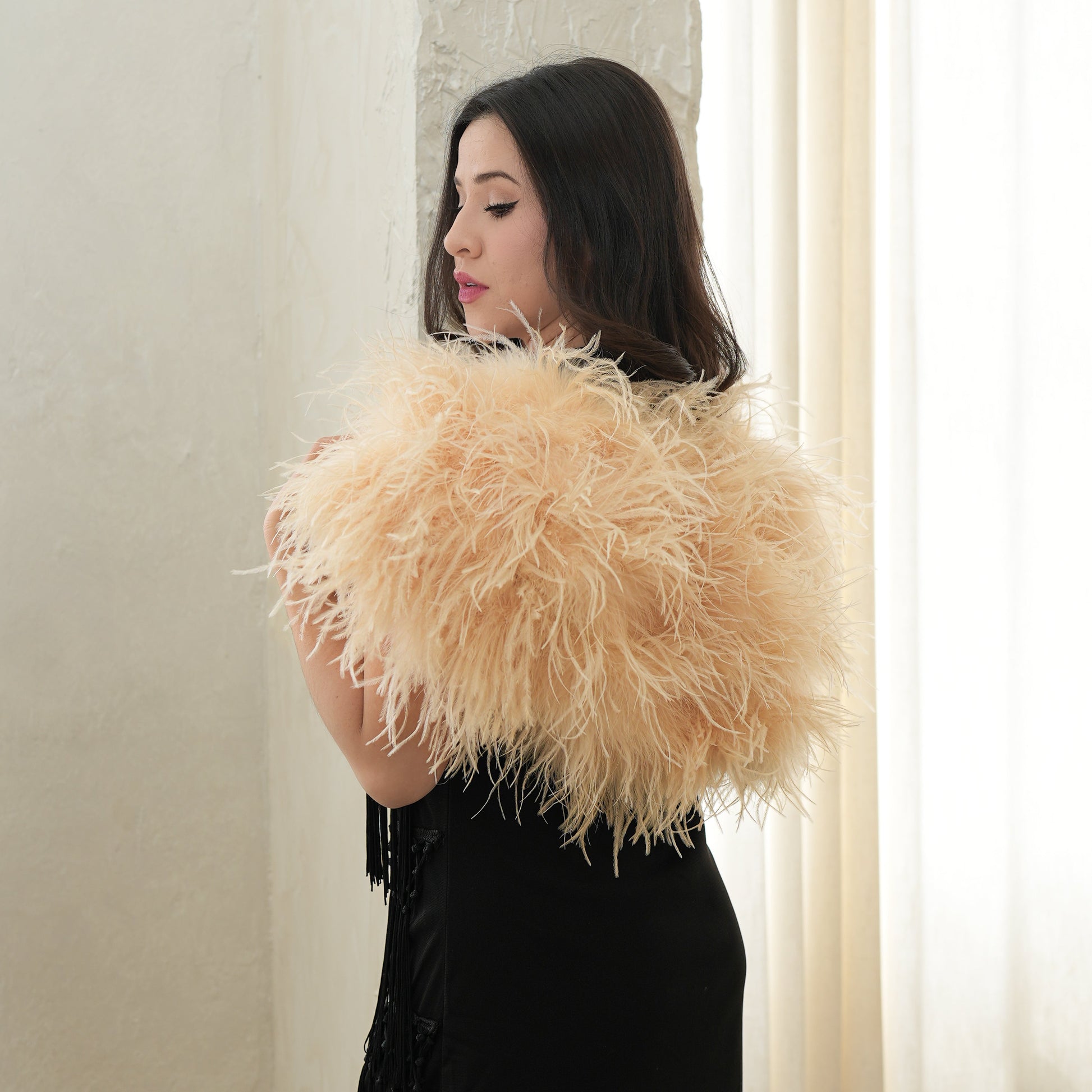 Beige Medium Ostrich Feather Shrug