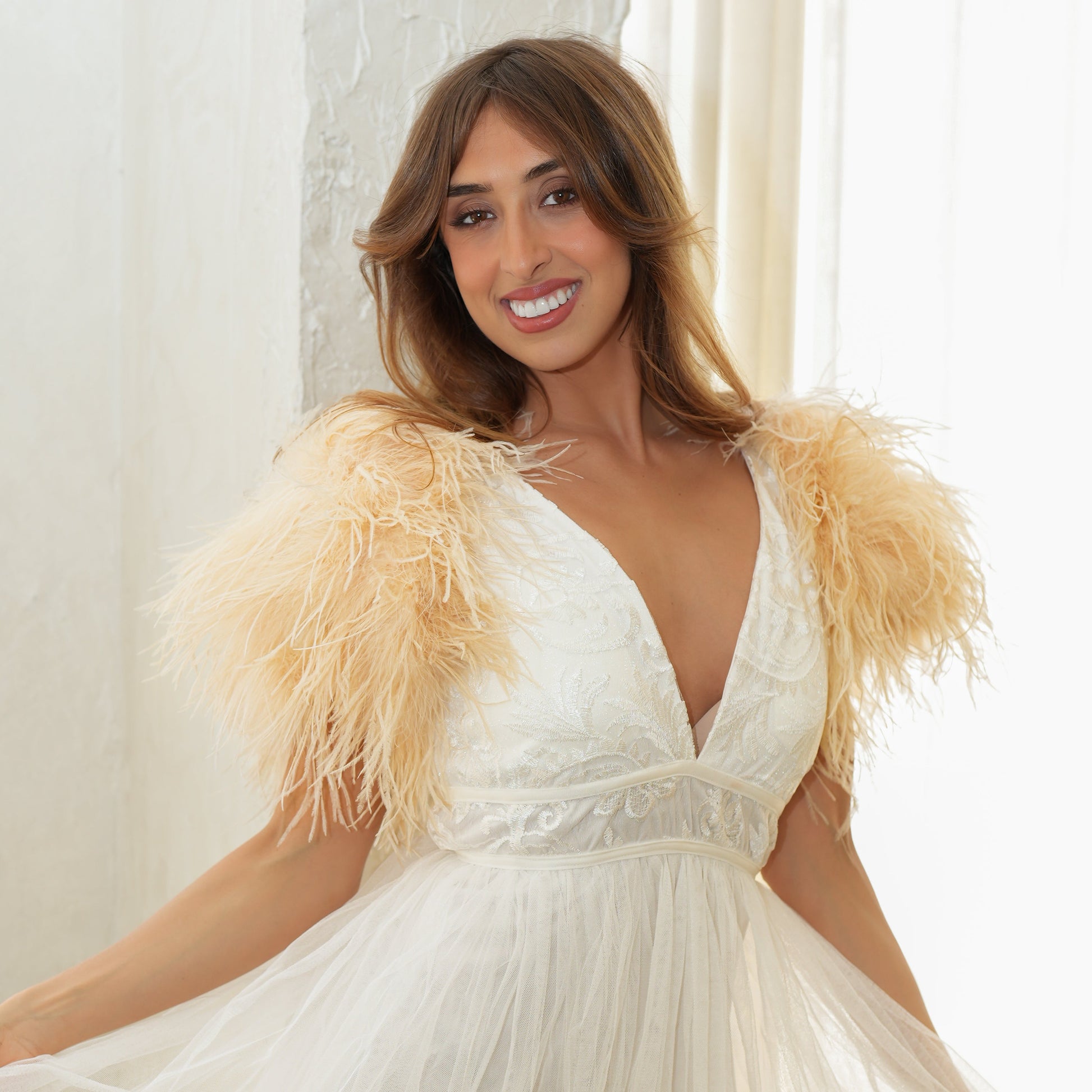 Beige Small Ostrich Feather Shrug