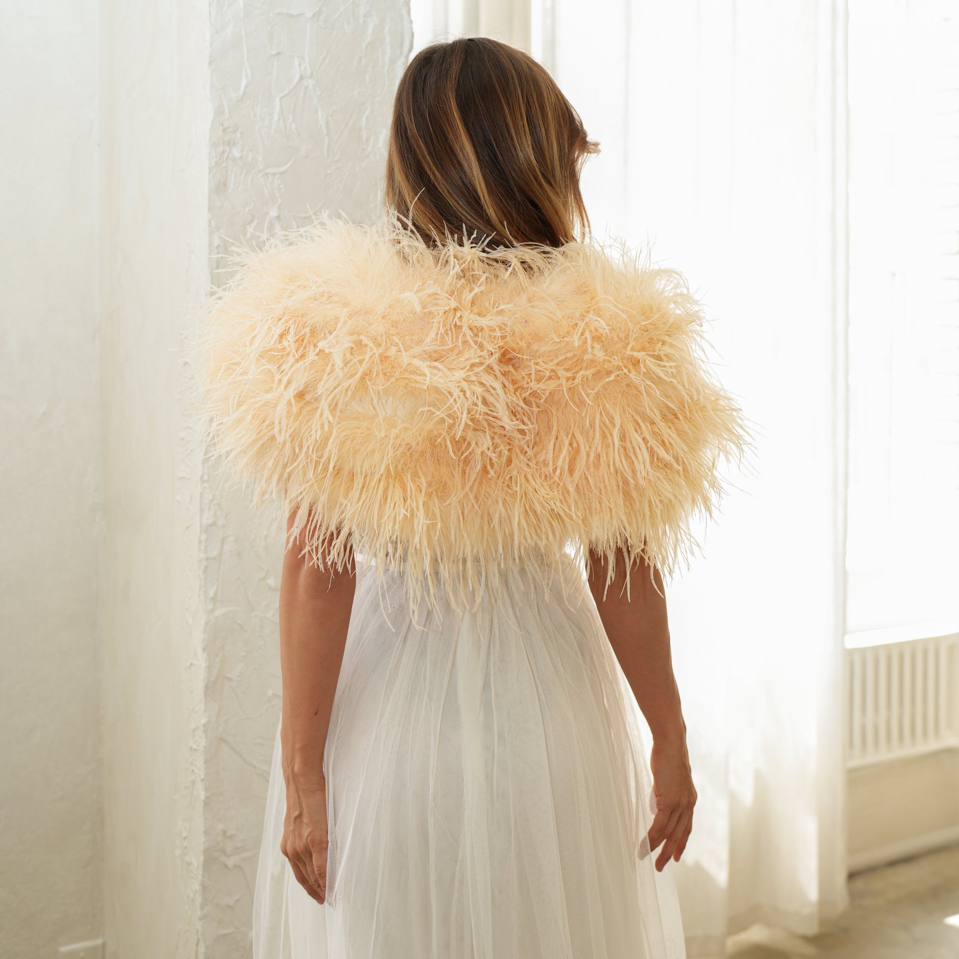 Beige Small Ostrich Feather Shrug