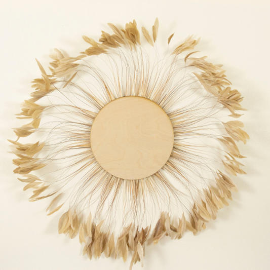 Beige Stripped Rooster Coque Tails Feather Wall Art - Feathers