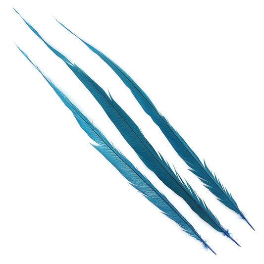 BGP30B Golden Pheasant Tails 25-30’’ Bleached & Dyed (3 Pieces Per Package) Dark Turquoise - Feathers