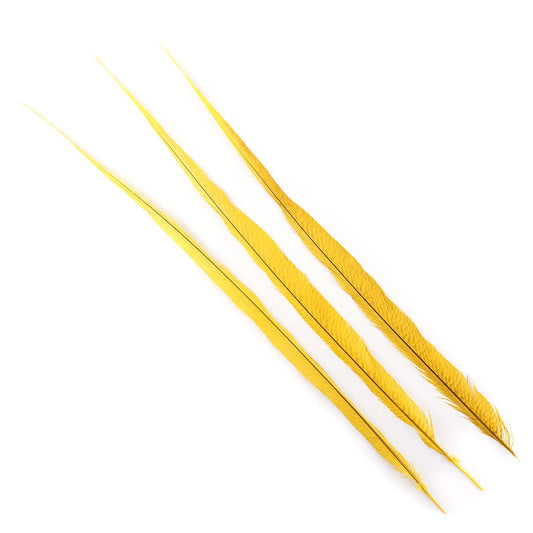 BGP30B Golden Pheasant Tails 25-30’’ Bleached & Dyed (3 Pieces Per Package) Gold - Feathers