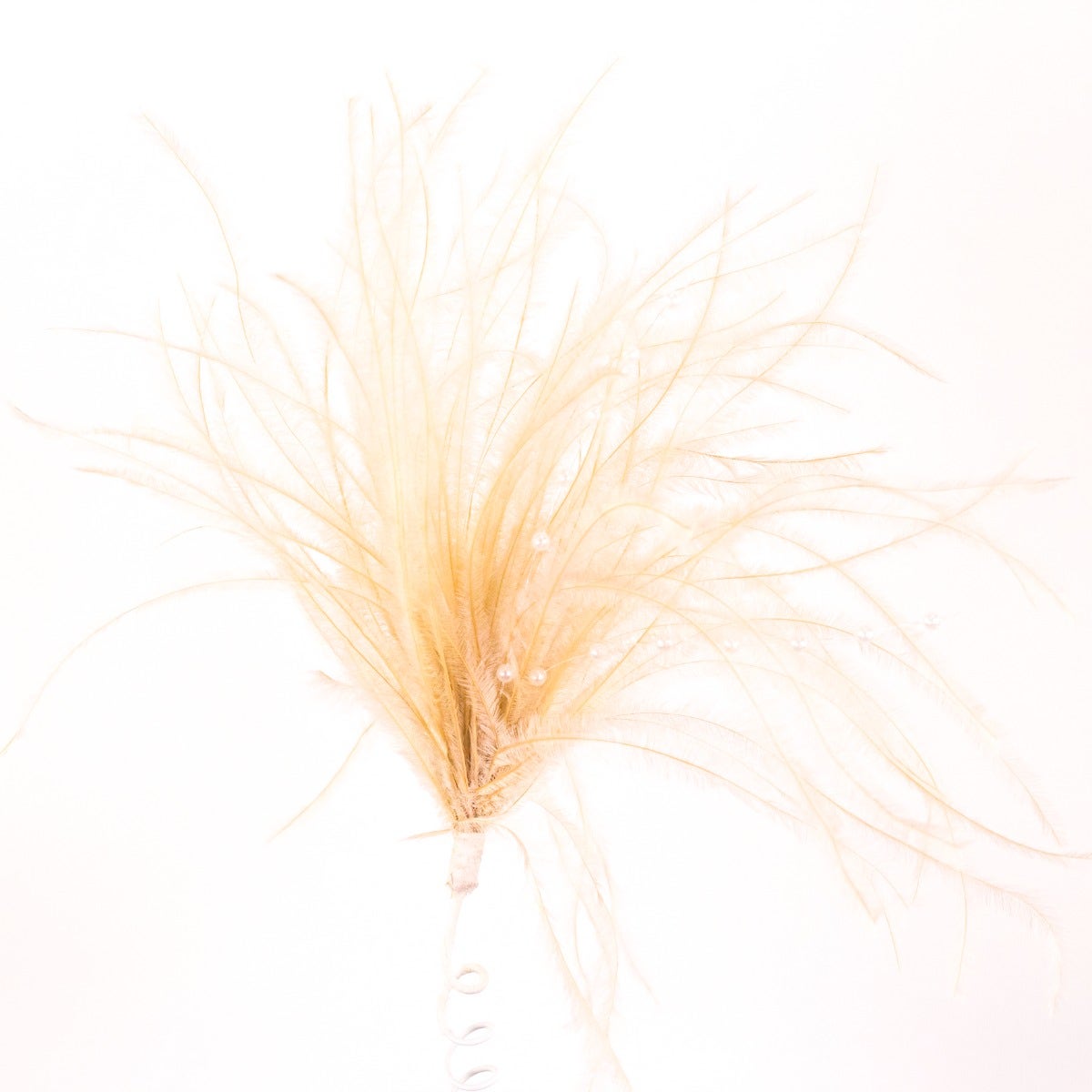 Feather Floral Pick w/Ostrich - Pearls-Beige