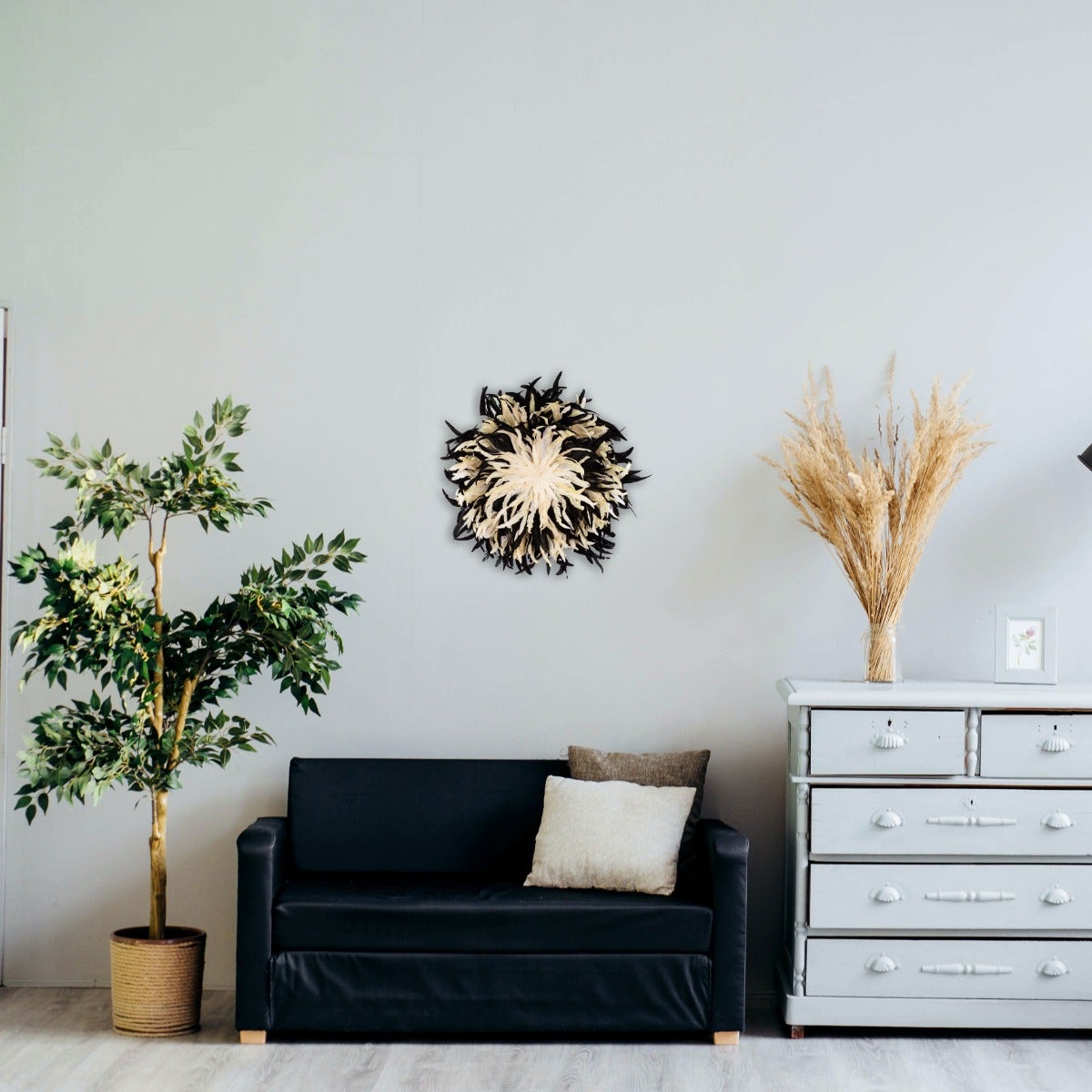 Black and Beige Feather Wall Art Juju Hat - Feathers