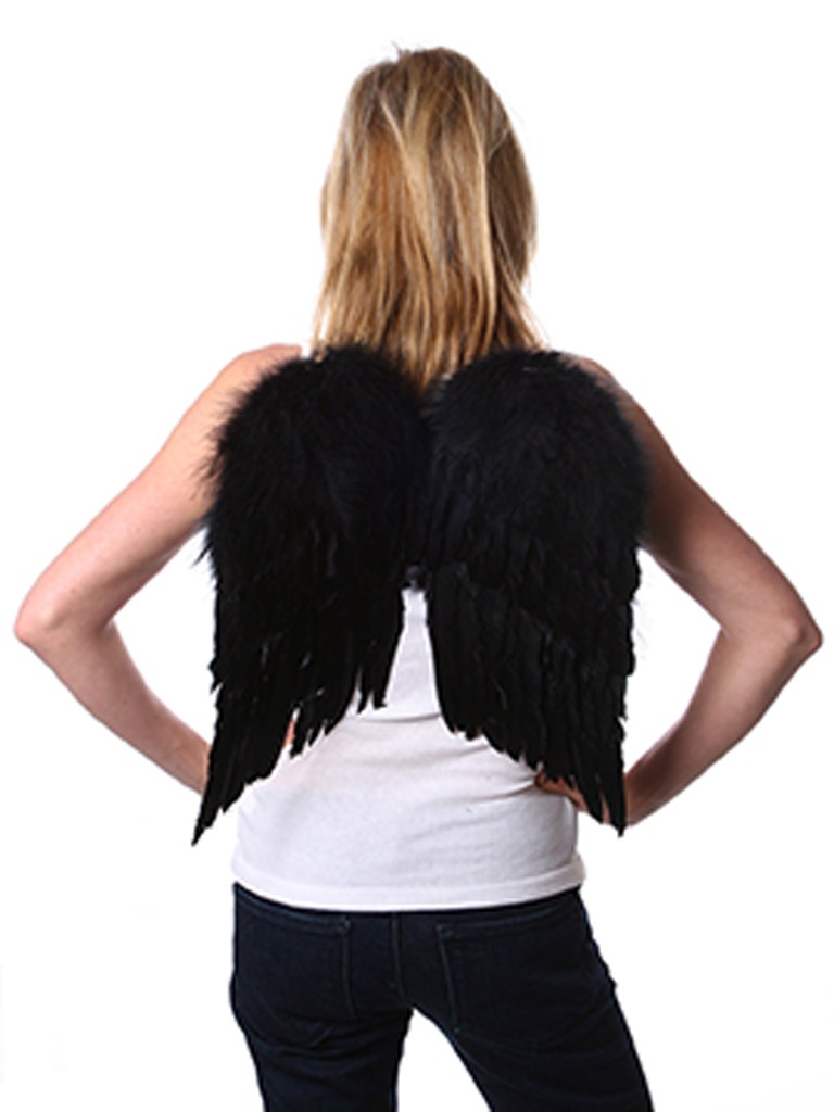 Small Black Angel Costume Wings - Halloween Cosplay Feather Wing for Adults-Kids