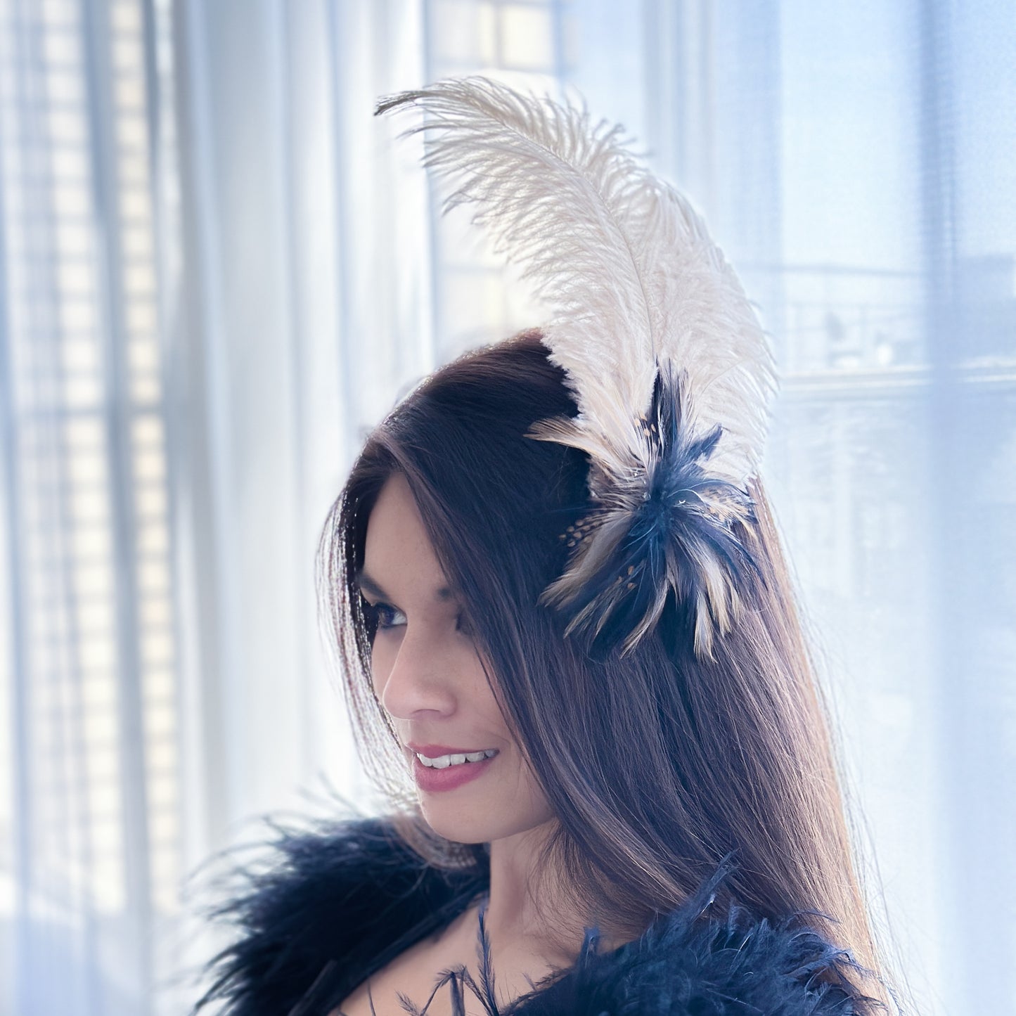 Beige Ostrich Feather Hair Pin Fascinator