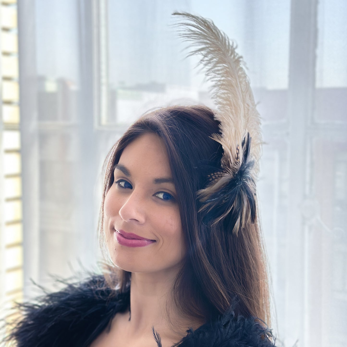 Beige Ostrich Feather Hair Pin Fascinator