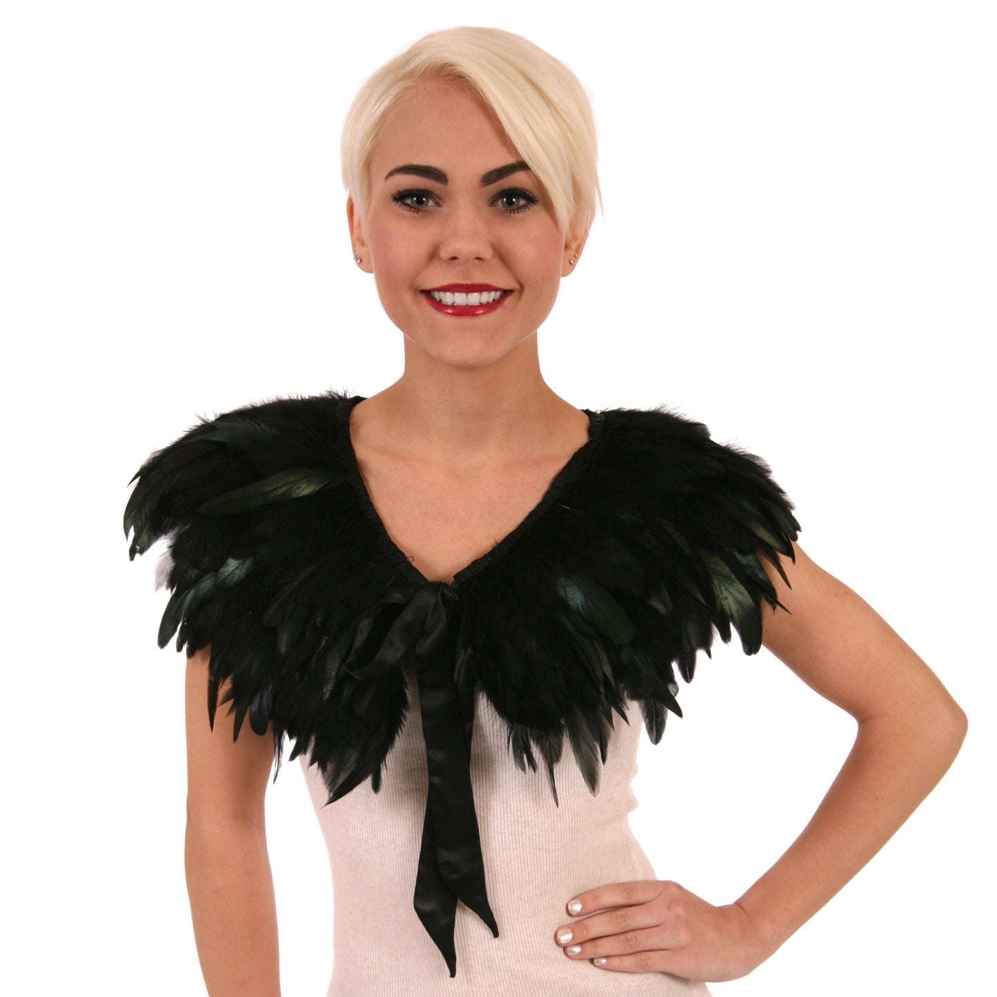 Rooster Coque Feather Cape-Black/Iridescent