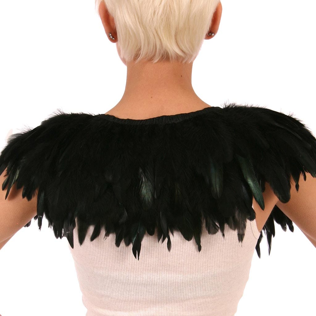 Rooster Coque Feather Cape-Black/Iridescent