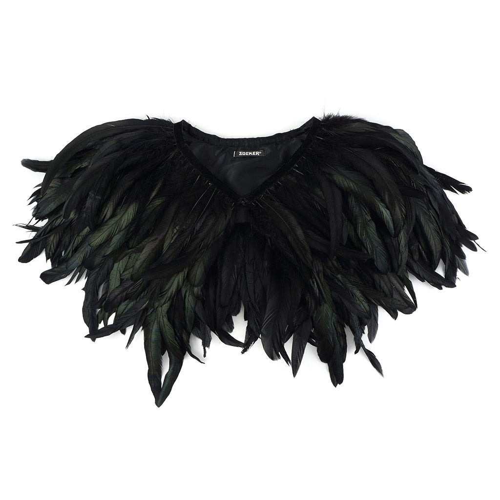 High Collar Feather Cape-Black/Irid