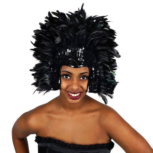 Black Feather Headdress w/Sequins - Feathers