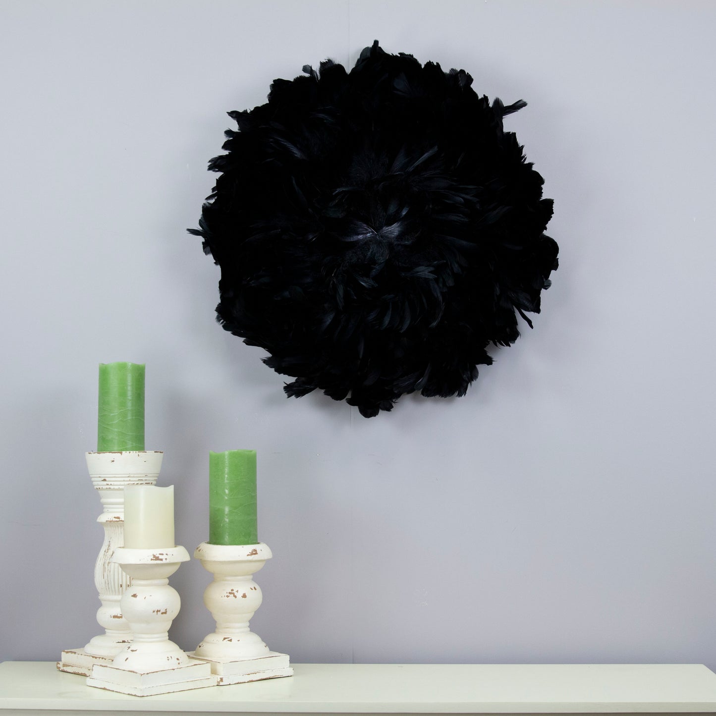 Juju Hat Nagoire Feather Wall Art 16 inch Wood Base   24-26 inch DIA --Black