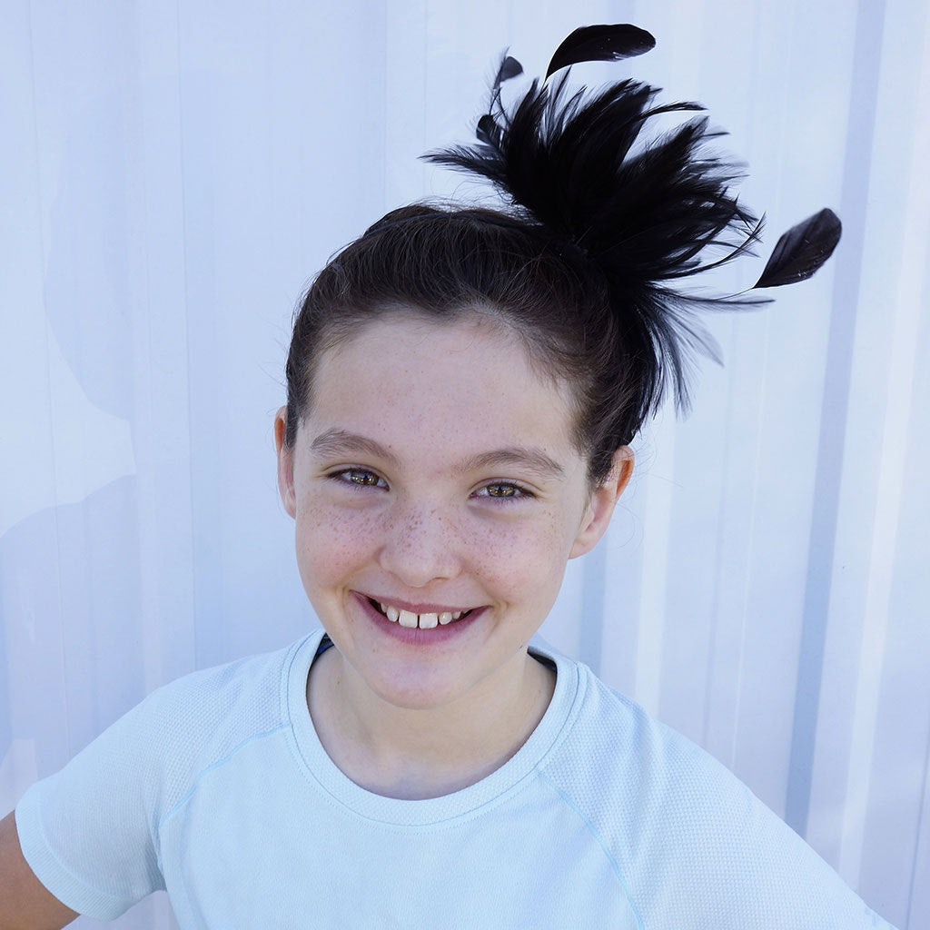 Feather Headband w/Rooster Hackle/Stripped Coque Black