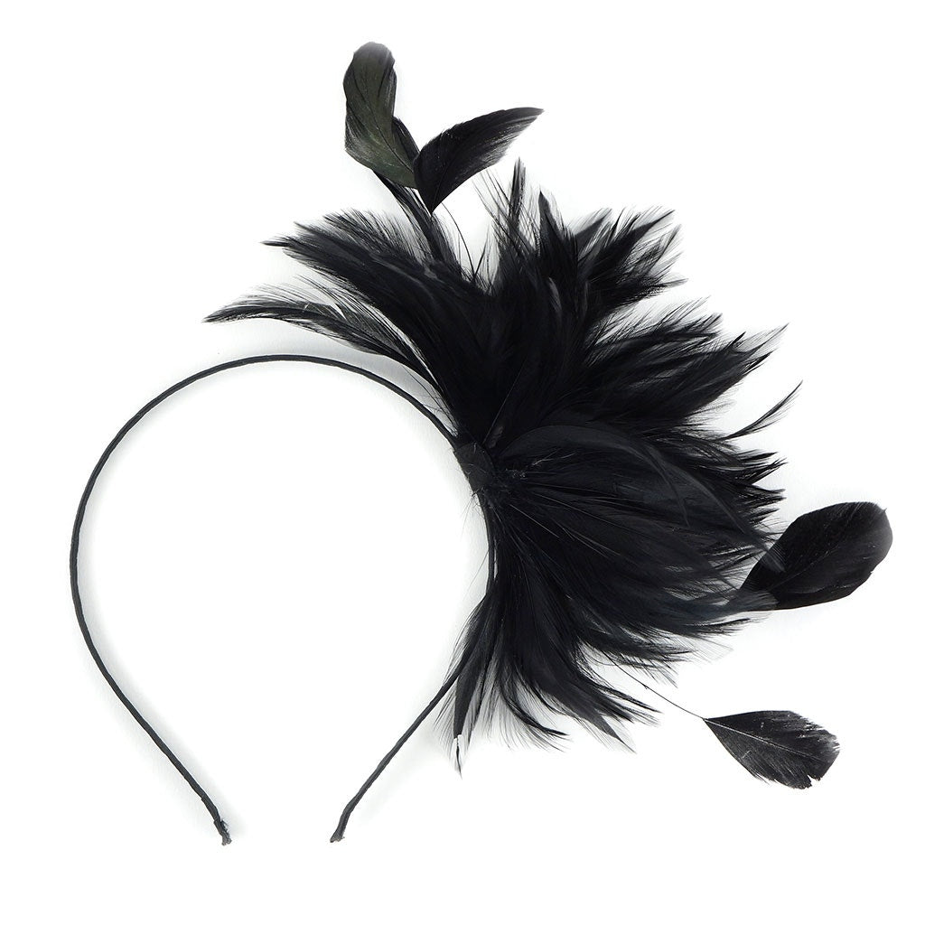 Feather Headband w/Rooster Hackle/Stripped Coque Black