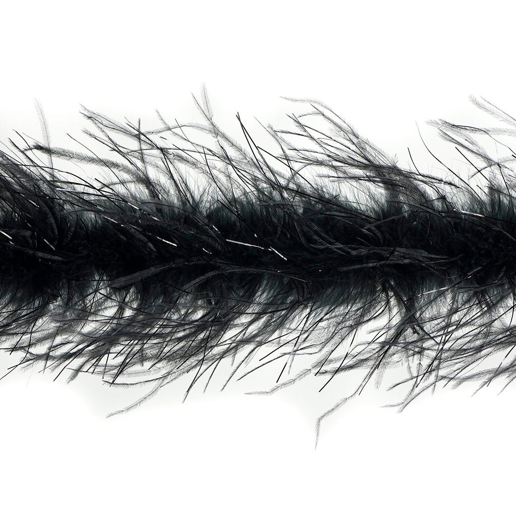 6 Ft. One-Ply Ostrich Feather Boas Solid Colors-Black/Black Lurex