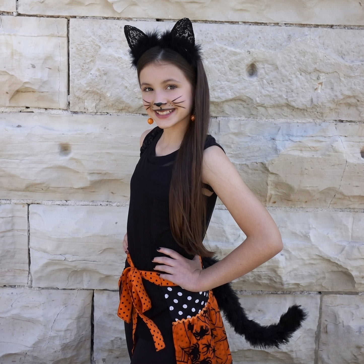 Feather and Lace Cat Ears Headband - Black