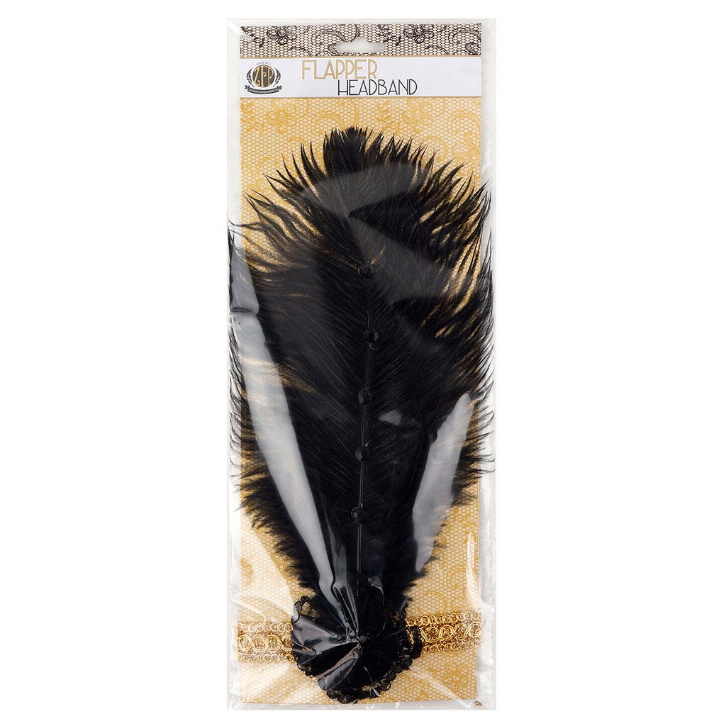 Ostrich Flapper Headband Black/Gold