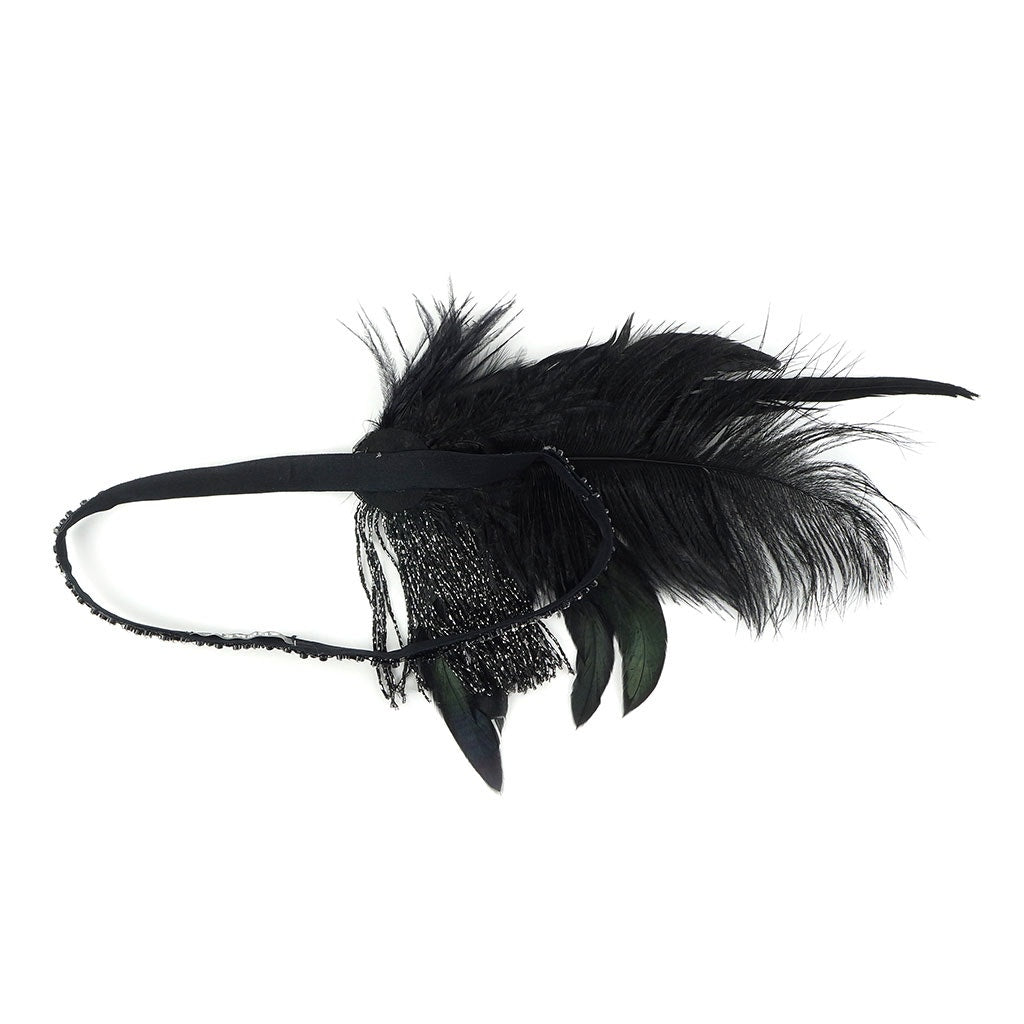 Art Deco Style Feather Headband - Black