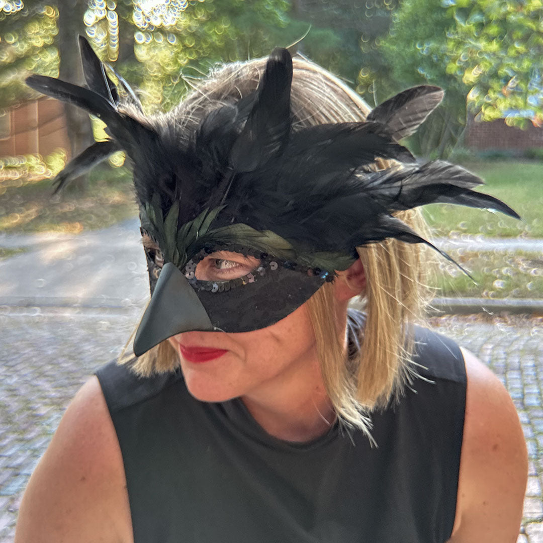 Black Raven Feather Mask - Feathers