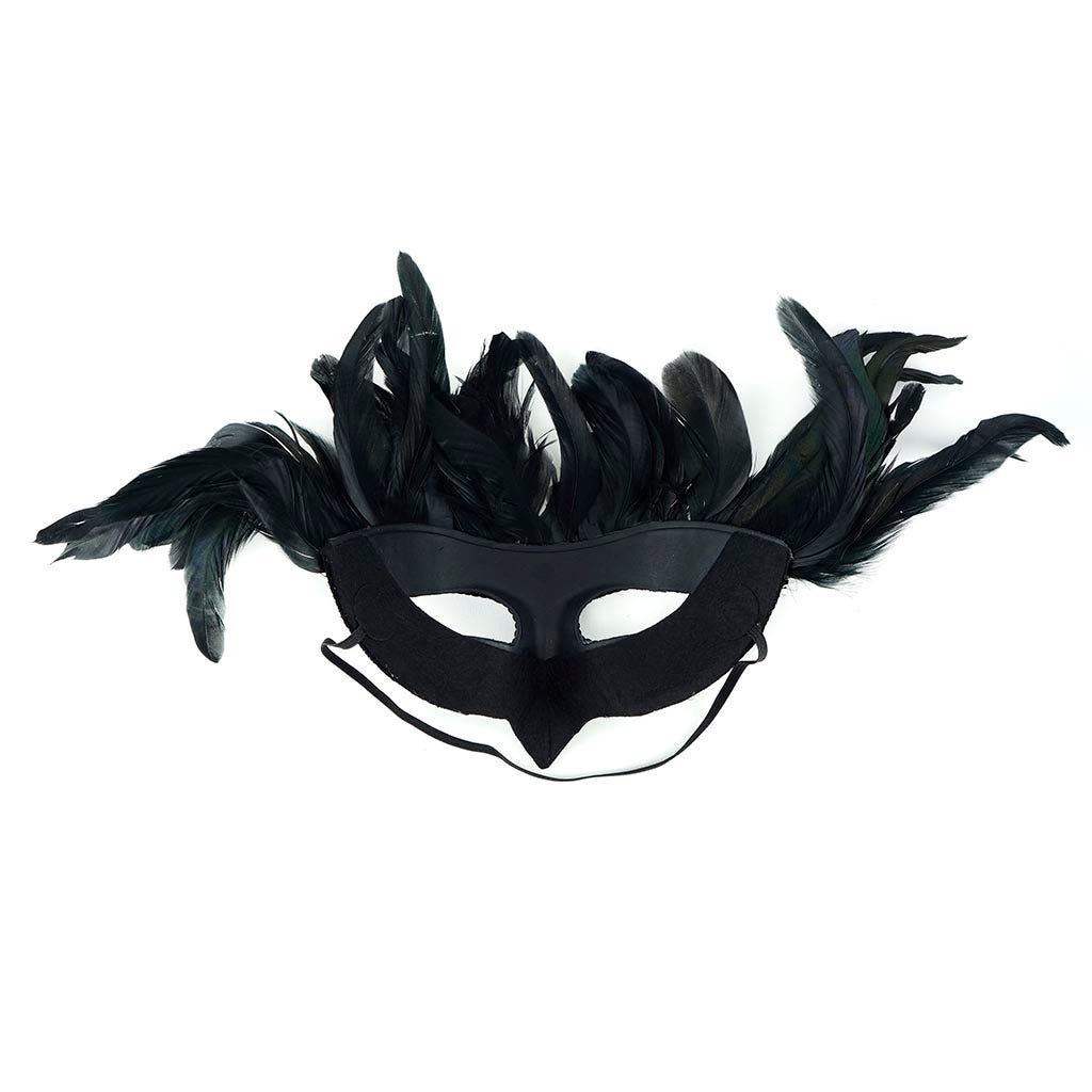 Black Raven Feather Mask - Feathers