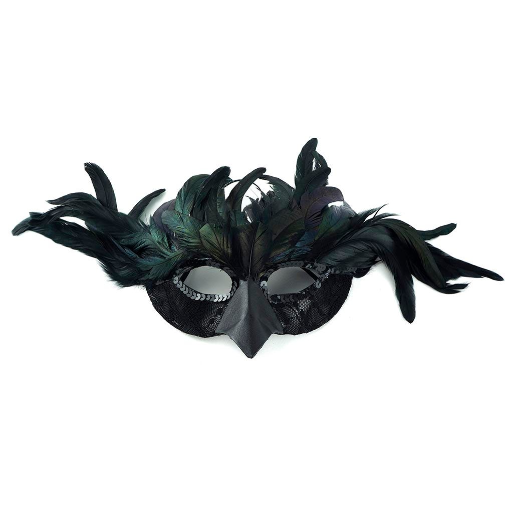 Black Raven Feather Mask - Feathers