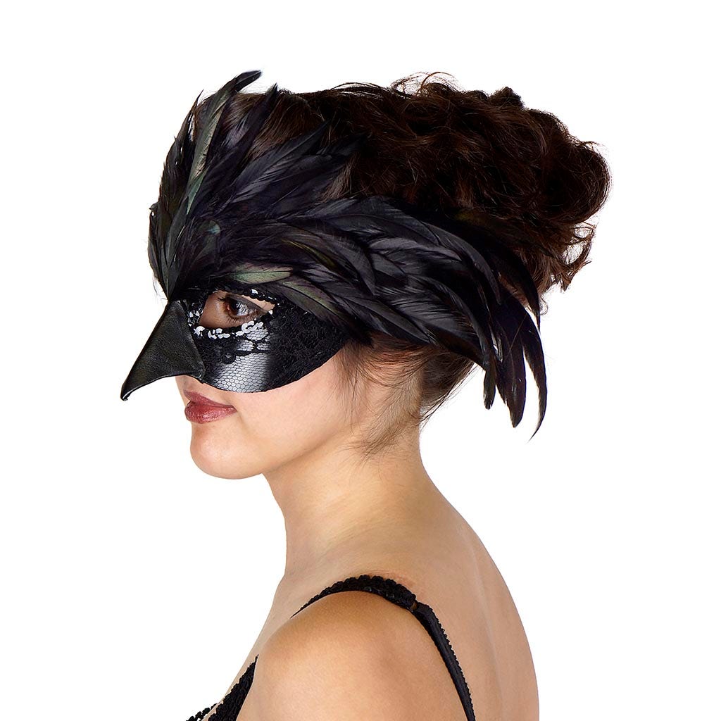 Black Raven Feather Mask - Feathers