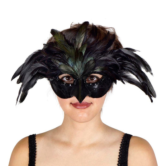 Black Raven Feather Mask - Feathers