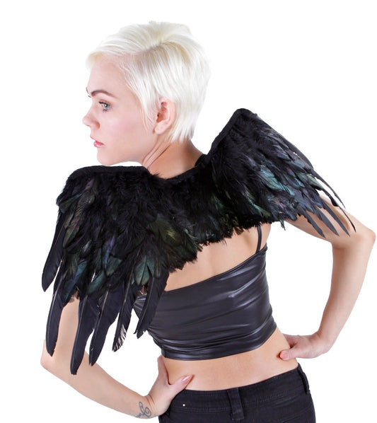 Adult Raven Costume Feather Wings - Black Feather Wings for Cosplay or Halloween