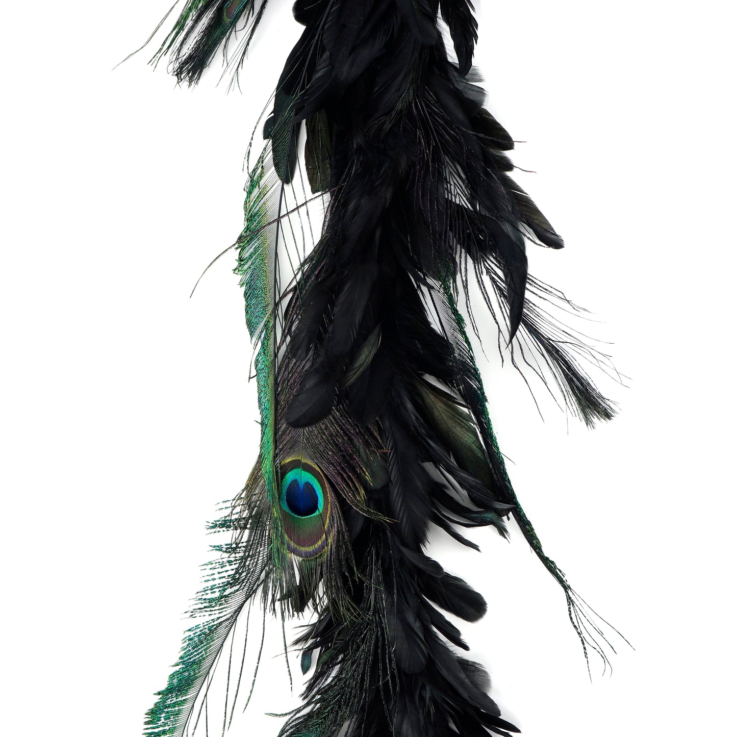 Black Schlappen and Natural Peacock Feather Garland