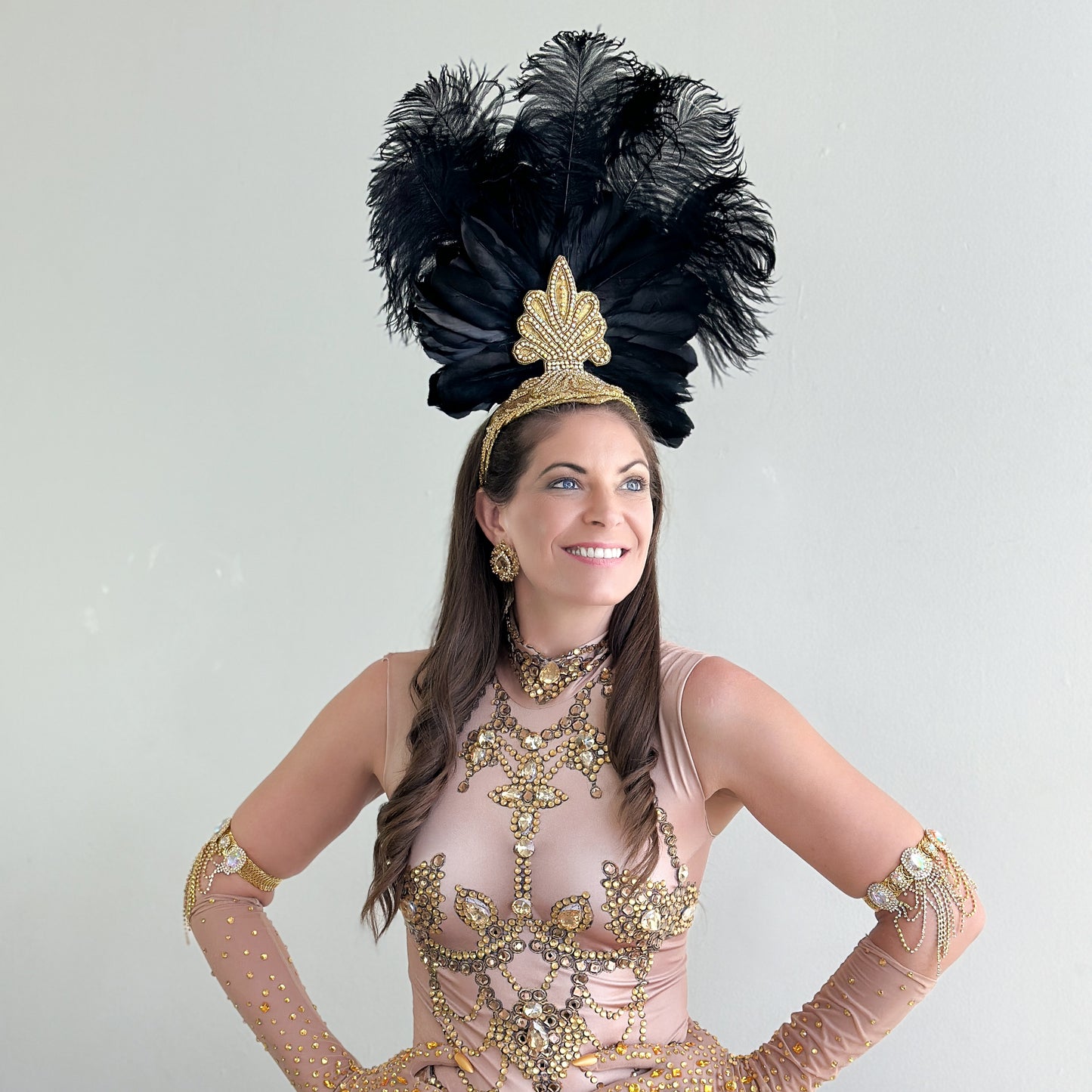 Ginger Showgirl Black Feather Headpiece