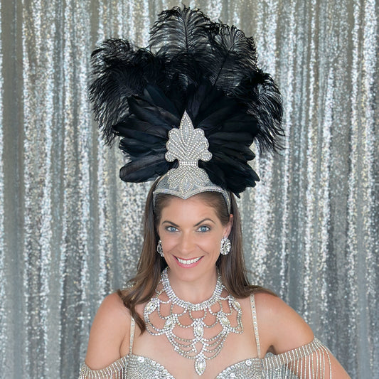 Ginger Showgirl Black Feather Headpiece