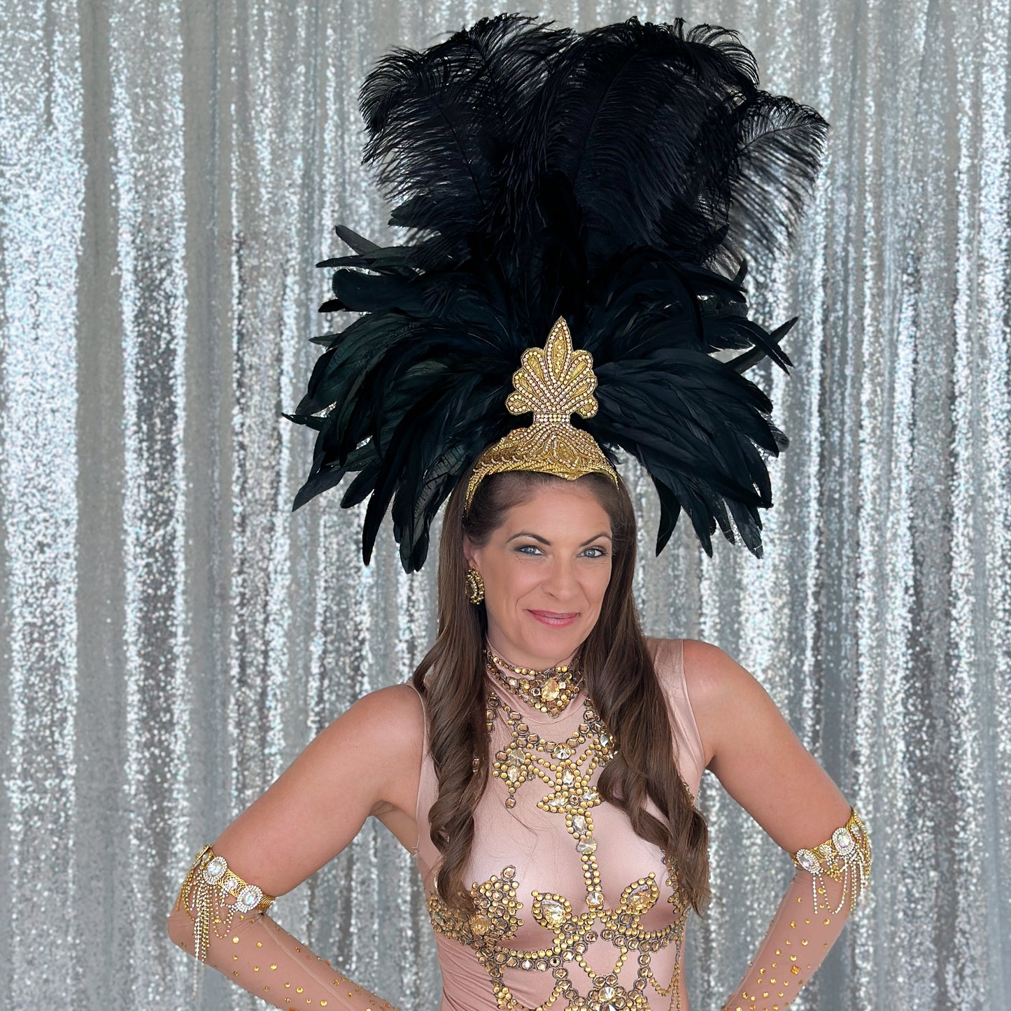Black Showgirl Feather Headpiece
