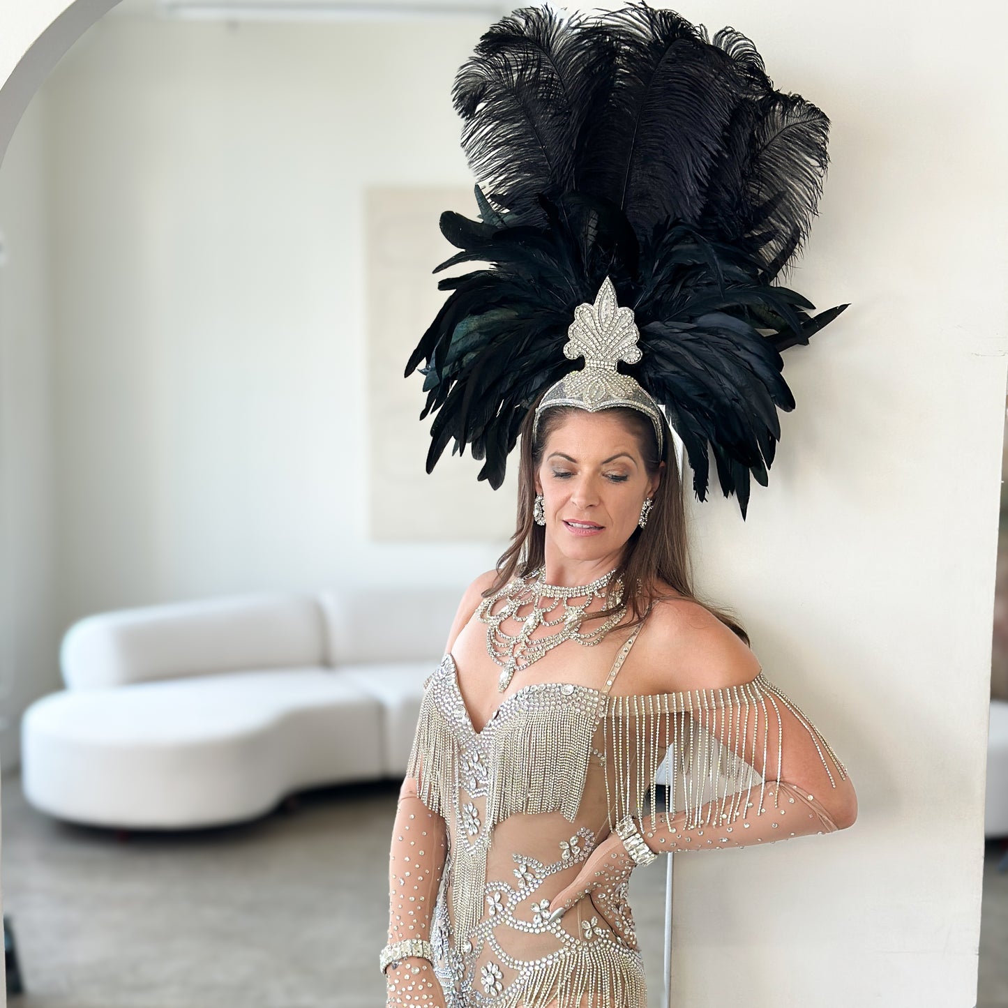 Black Showgirl Feather Headpiece