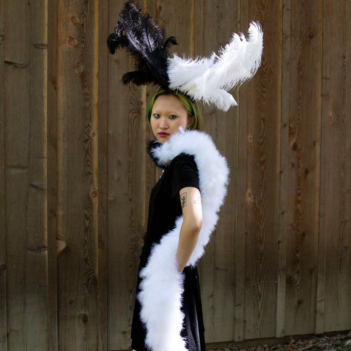 Black & White 3 in 1 Upcycled Feather Costume Wings - Feathers