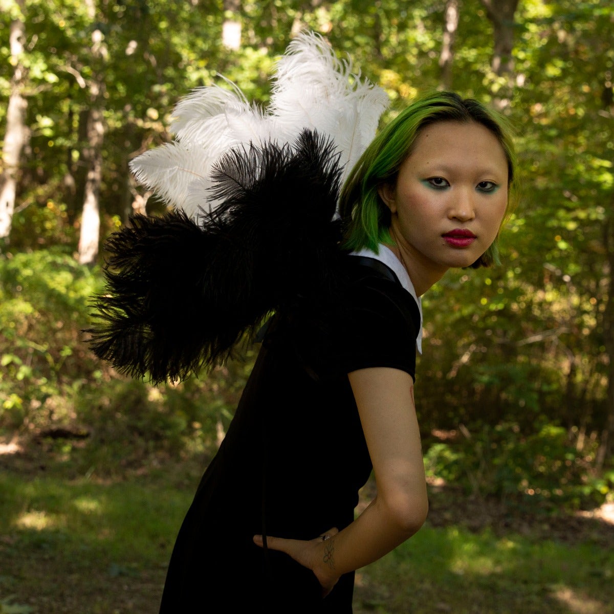 Black & White 3 in 1 Upcycled Feather Costume Wings - Feathers