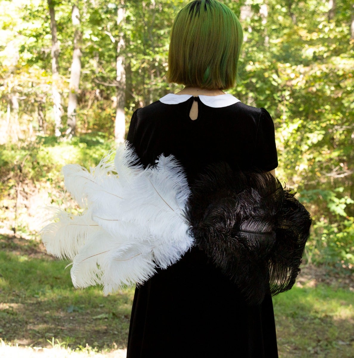 Black & White 3 in 1 Upcycled Feather Costume Wings - Feathers