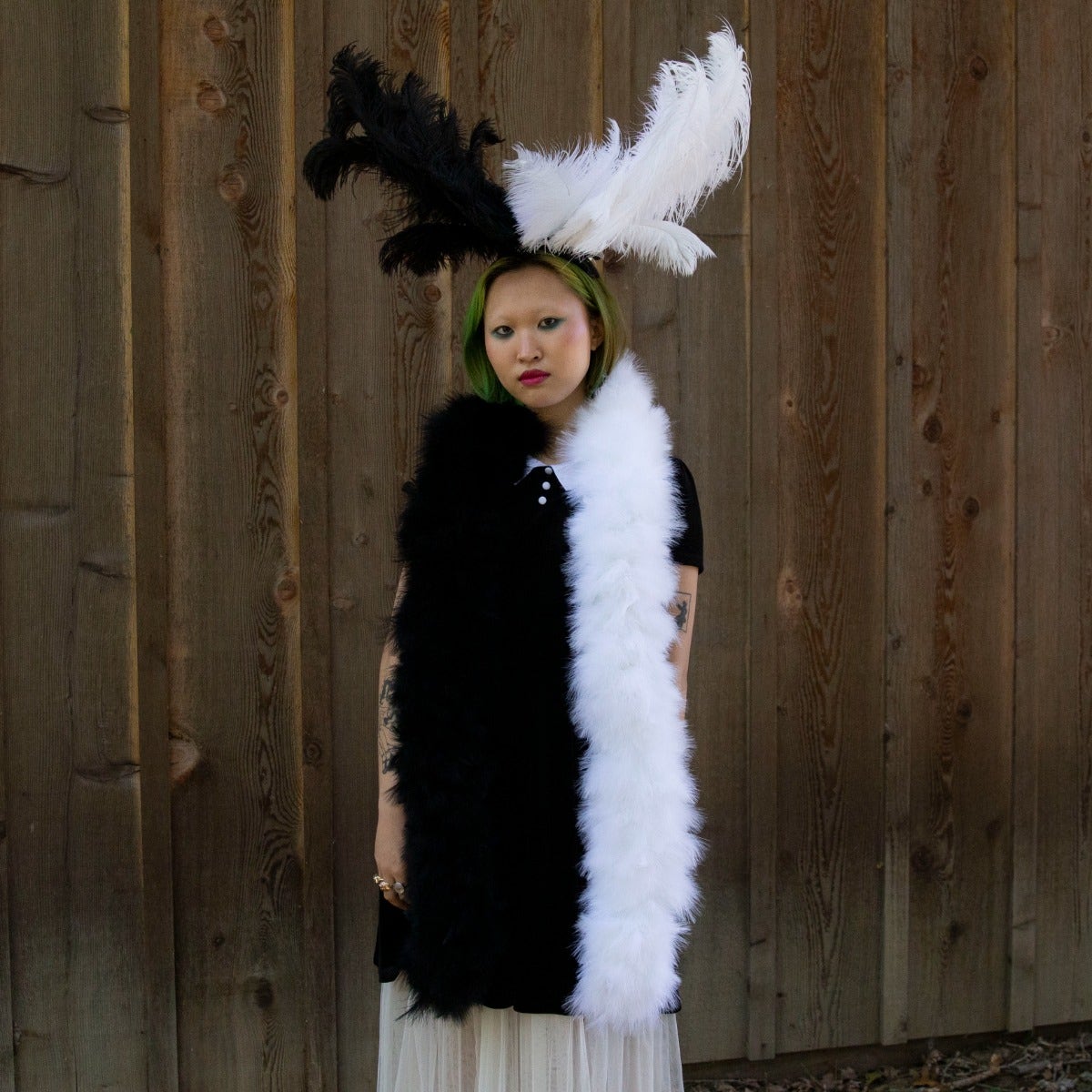 Black & White 3 in 1 Upcycled Feather Costume Wings - Feathers