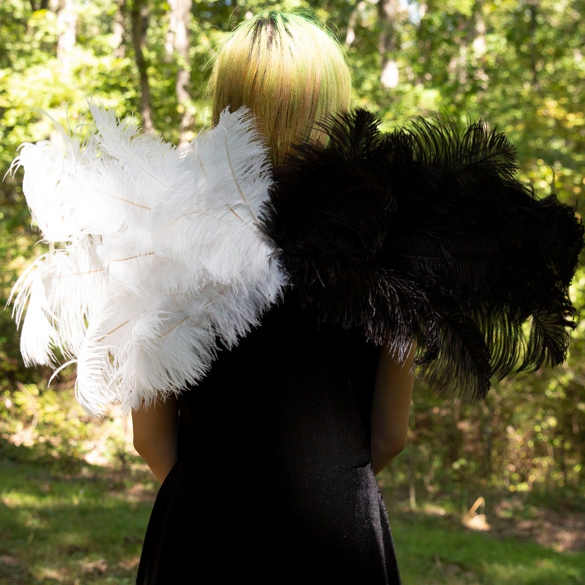 Black & White 3 in 1 Upcycled Feather Costume Wings - Feathers