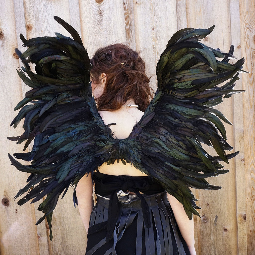 Blackbird Adult Exotic Black Costume Wing - Adjustable Large Feather Angel Wing - Feathers