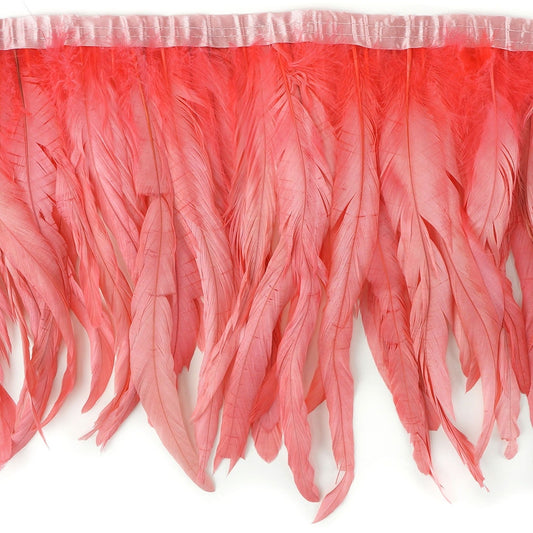 Bleach Dyed Coque Tail Fringe - 10-12’’ - Coral - Feathers
