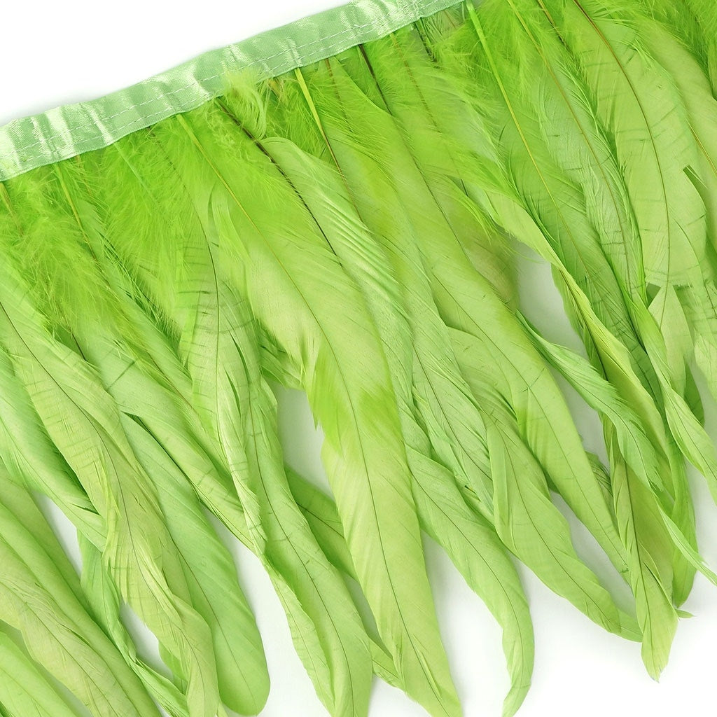 Bleach Dyed Coque Tail Fringe - 10-12’’ - Lime - Feathers