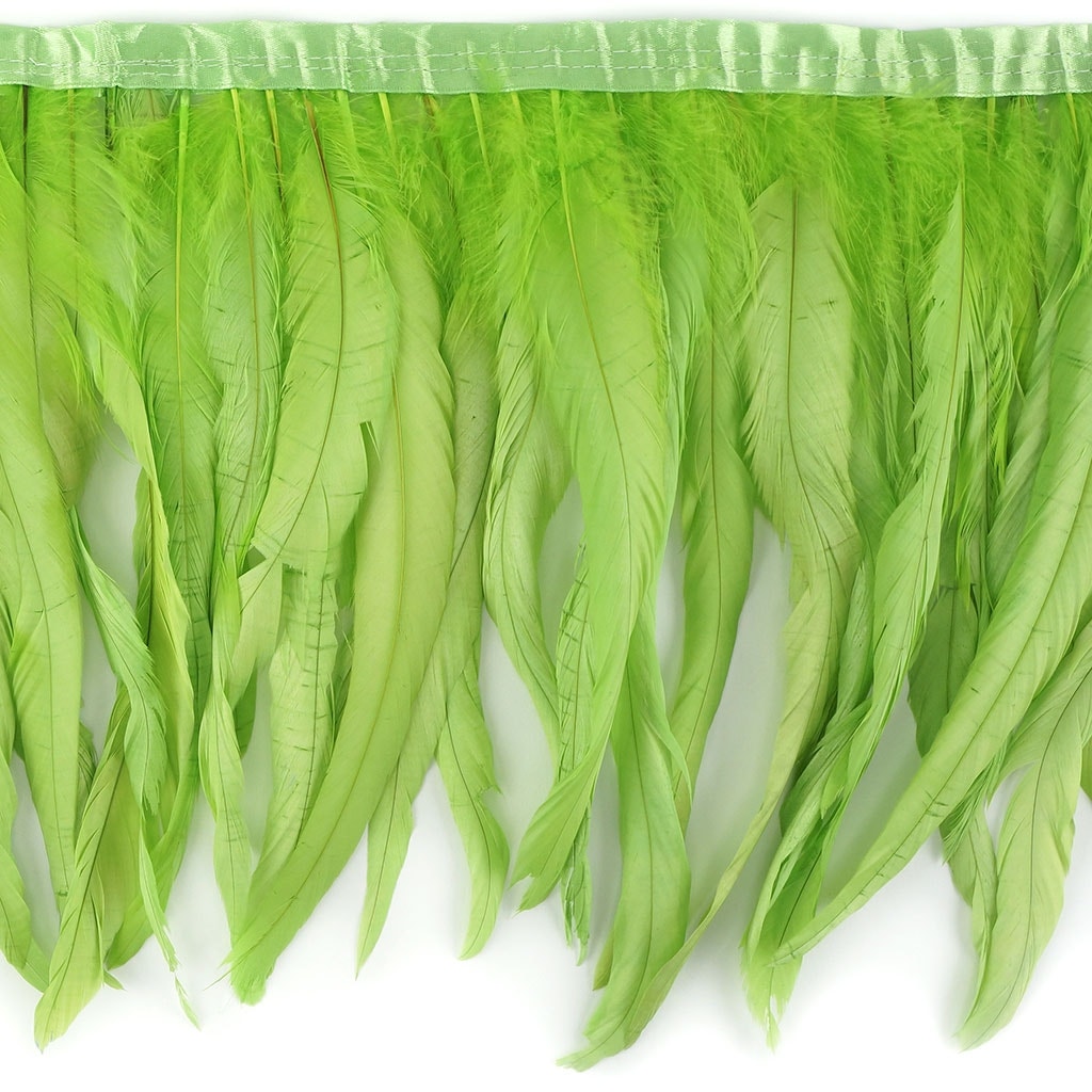 Bleach Dyed Coque Tail Fringe - 10-12’’ - Lime - Feathers