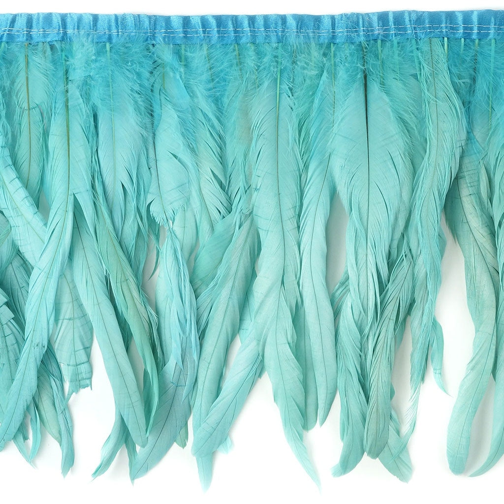 Bleach Dyed Coque Tail Fringe - 10-12’’ - Lt Turquoise - Feathers
