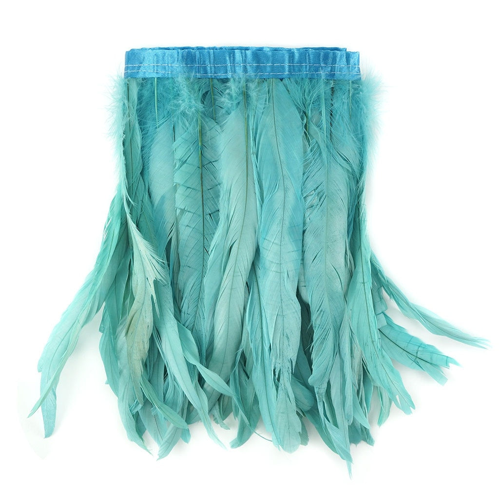 Bleach Dyed Coque Tail Fringe - 10-12’’ - Lt Turquoise - Feathers