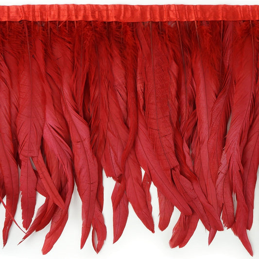 Bleach Dyed Coque Tail Fringe - 10-12’’ - Red - Feathers